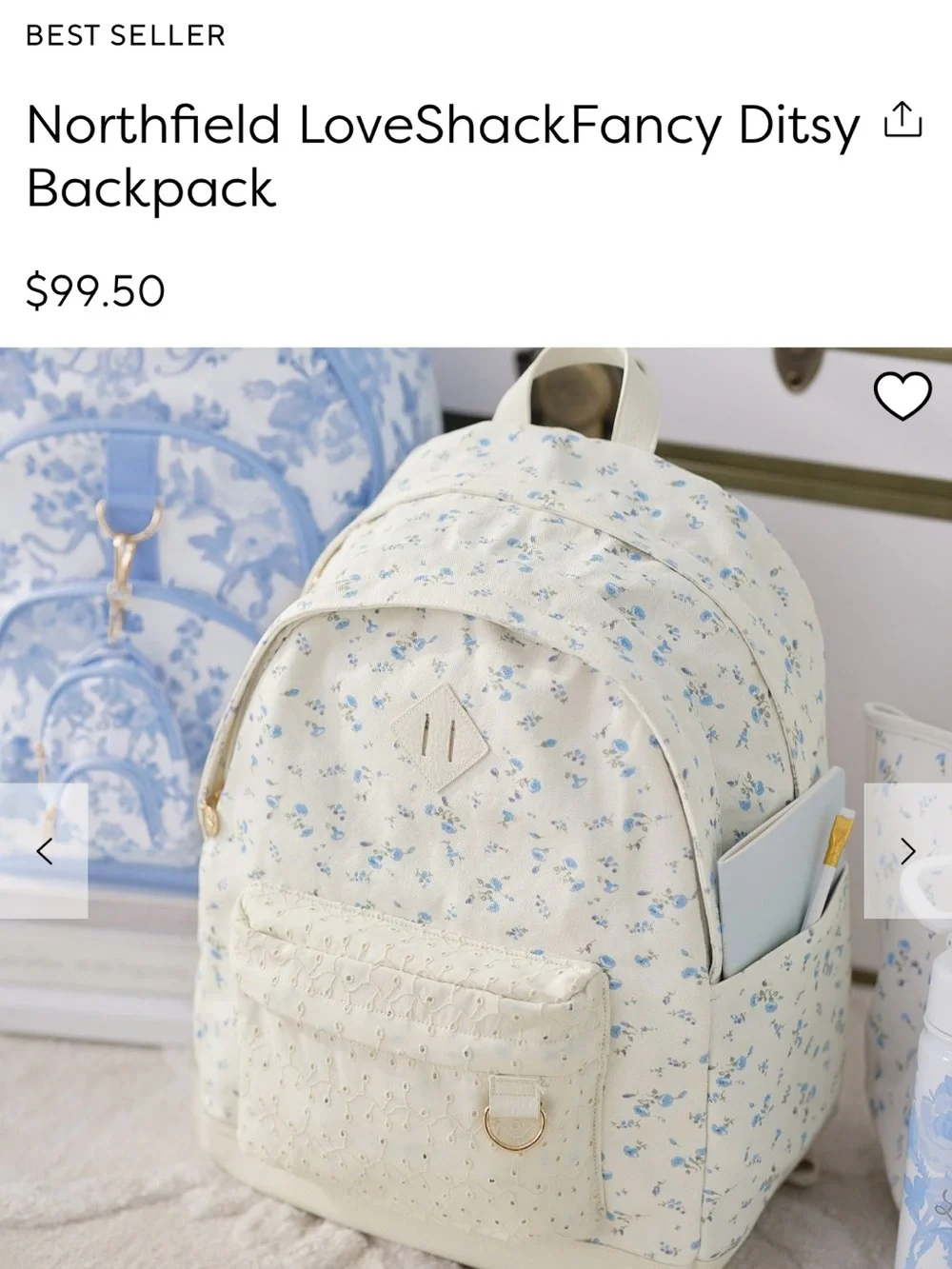 LoveShackFancy White Backpack with Blue Floral Print